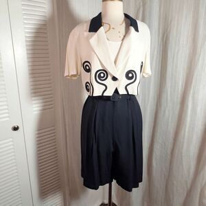 Miss Scarlett Romper Size 10 Vintage 80's Two Piece Elegant Black & White Set